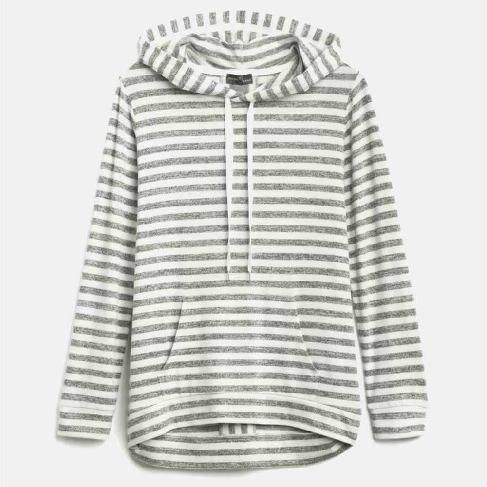 Market & Spruce Women's Gray and White Striped Lightweight Sweater